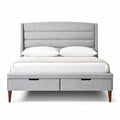 Grijs stoffen bed met opberglades en hoofdeinde 200 x 160 x 100cm