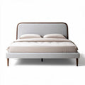Bed met stoffering in lichtgrijs en houten poten afmetingen 200 x 160 x 100cm