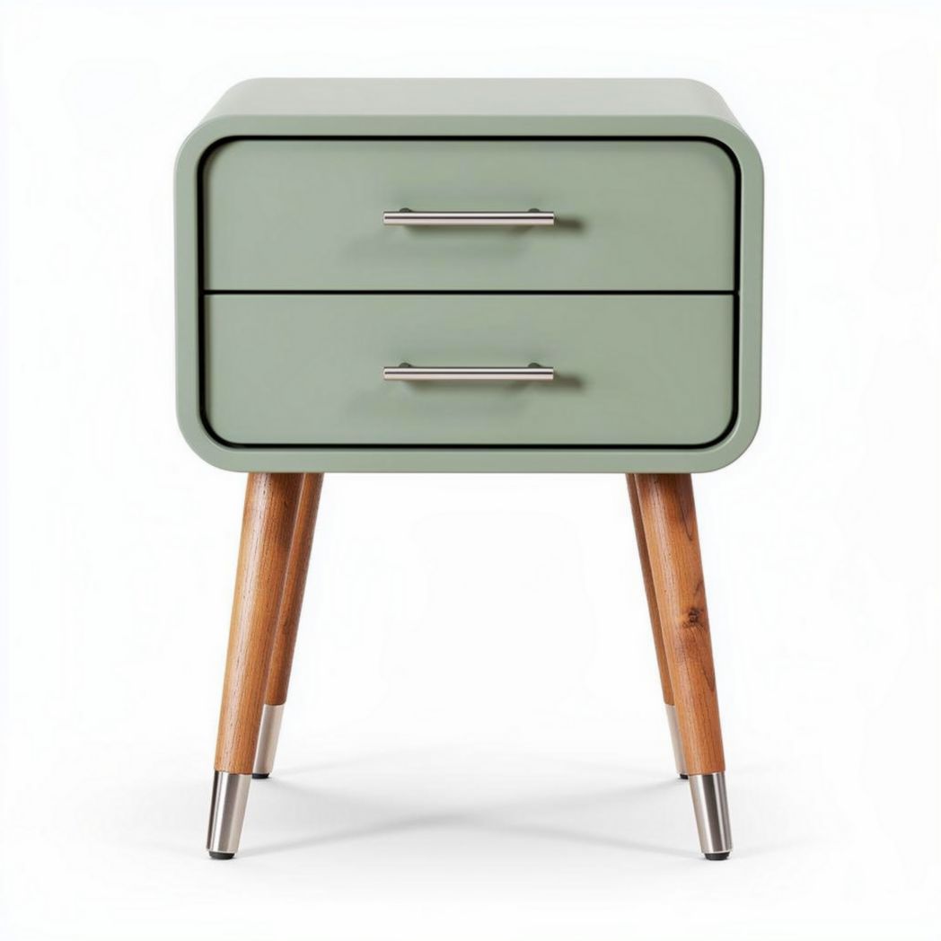 Houten nachtkastje met twee lades en een groene afwerking 45 x 40 x 50cm