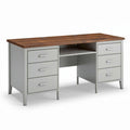 bureau met houten blad en metalen poten 150 x 70 x 75cm grijs en bruin