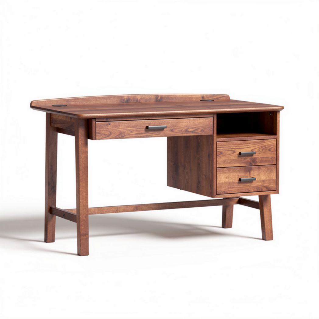 houten bureau met 2 lades en een open vak 120 x 60 x 75cm bruin
