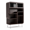 Houten boekenkast met opbergrekken en glazen deuren 80 x 40 x 130cm