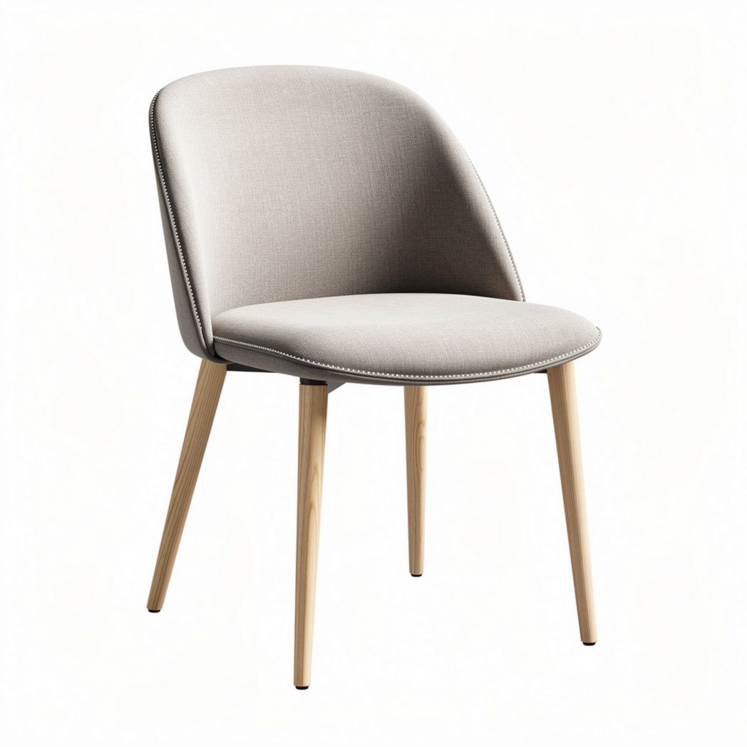 Beklede eetstoel in grijs stof met houten poten 50 x 55 x 80cm