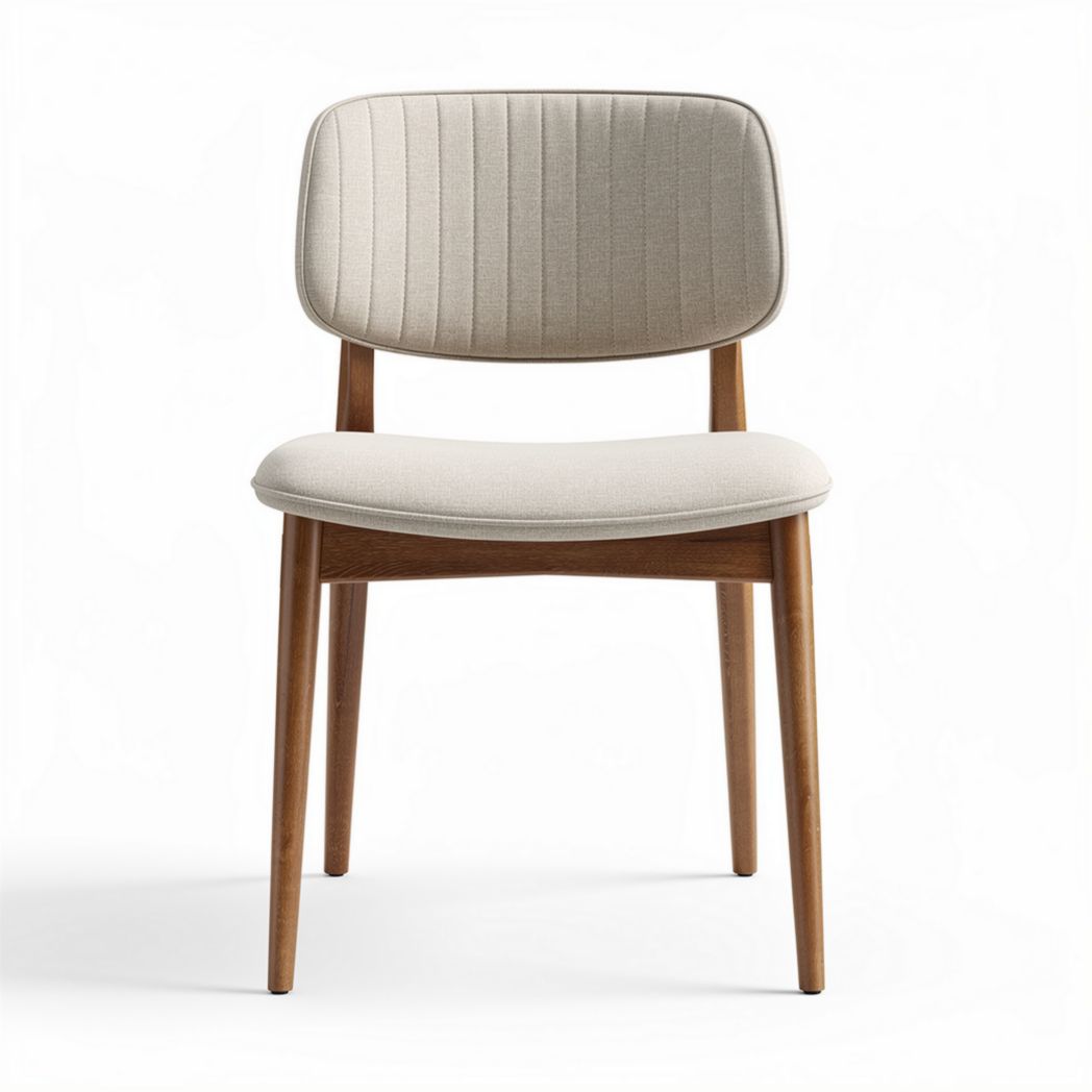 houten eetstoel met gestreepte rugleuning en bekleding van stof 45 x 50 x 85cm