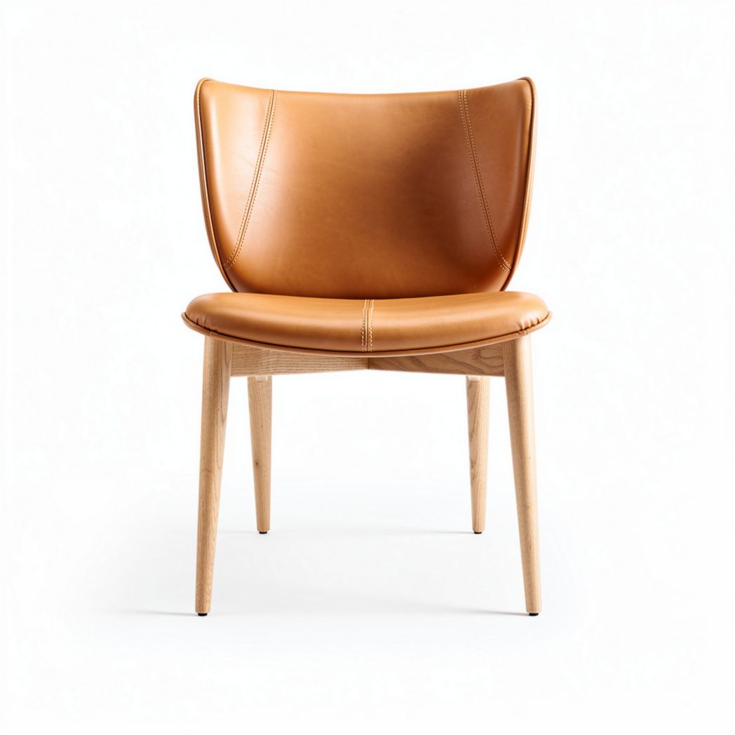 Leren stoel met houten poten in bruin 45 x 50 x 80cm