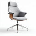 Beige design bureaustoel met houten armleuningen en verstelbare rugleuning