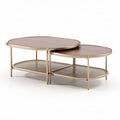 Salontafel set van twee met metalen frame en houten bladen 100 x 60 x 45cm