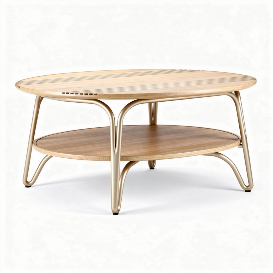 eikenhouten salontafel met metalen benen en opbergplank 120 x 80 x 40cm