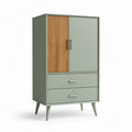 Kast van staal en hout met twee lades en een deur in groen en bruin 80 x 45 x 150cm