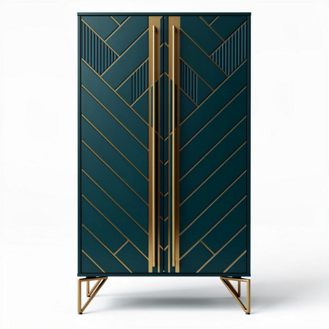 Grove groene kast met gouden handgrepen 80 x 40 x 180 cm