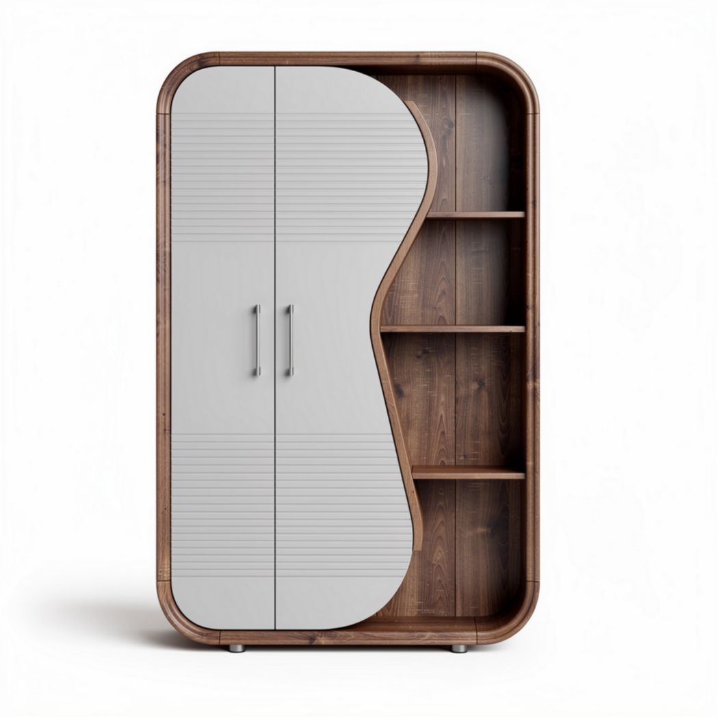 Houten kast met schuifdeuren en open planken 90 x 45 x 180cm