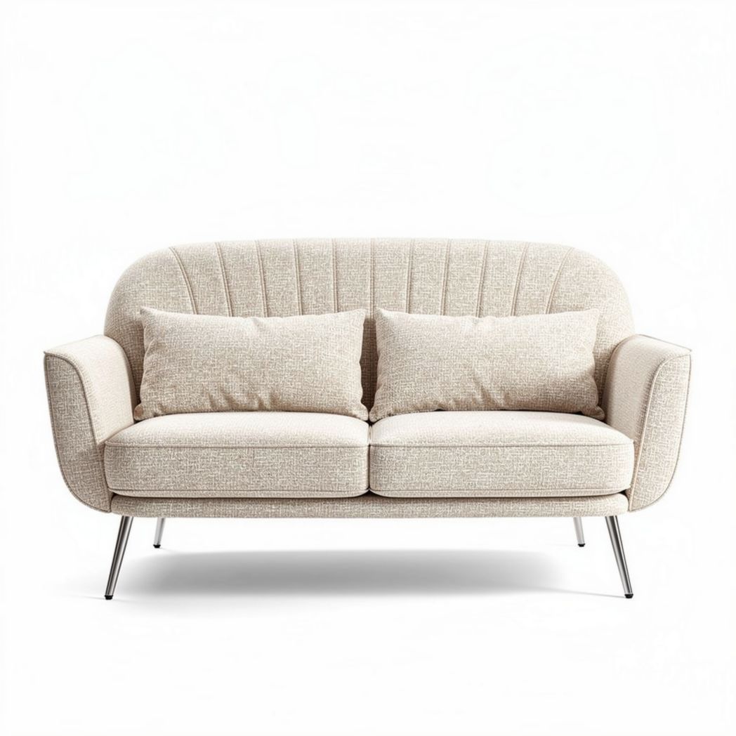 Tweekleurig stoffen bank met pluche kussens en metalen poten 180 x 90 x 85cm