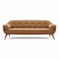 Sofa van bruin stof met kussens en houten poten 200 x 90 x 85cm